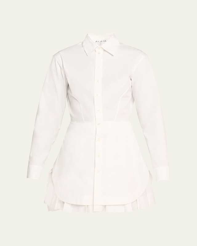 Mini Shirtdress with Pleated Skirt Underlayer
